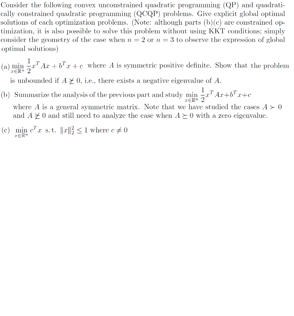 (a) Consider the following convex unconstrained | Chegg.com