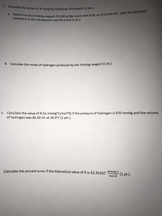 Solved Prelab (10 pts.) 1. Calculate the partial pressure | Chegg.com