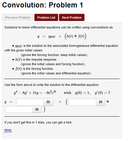 Solved Convolution: Problem 1 Previous Problem Problem List | Chegg.com
