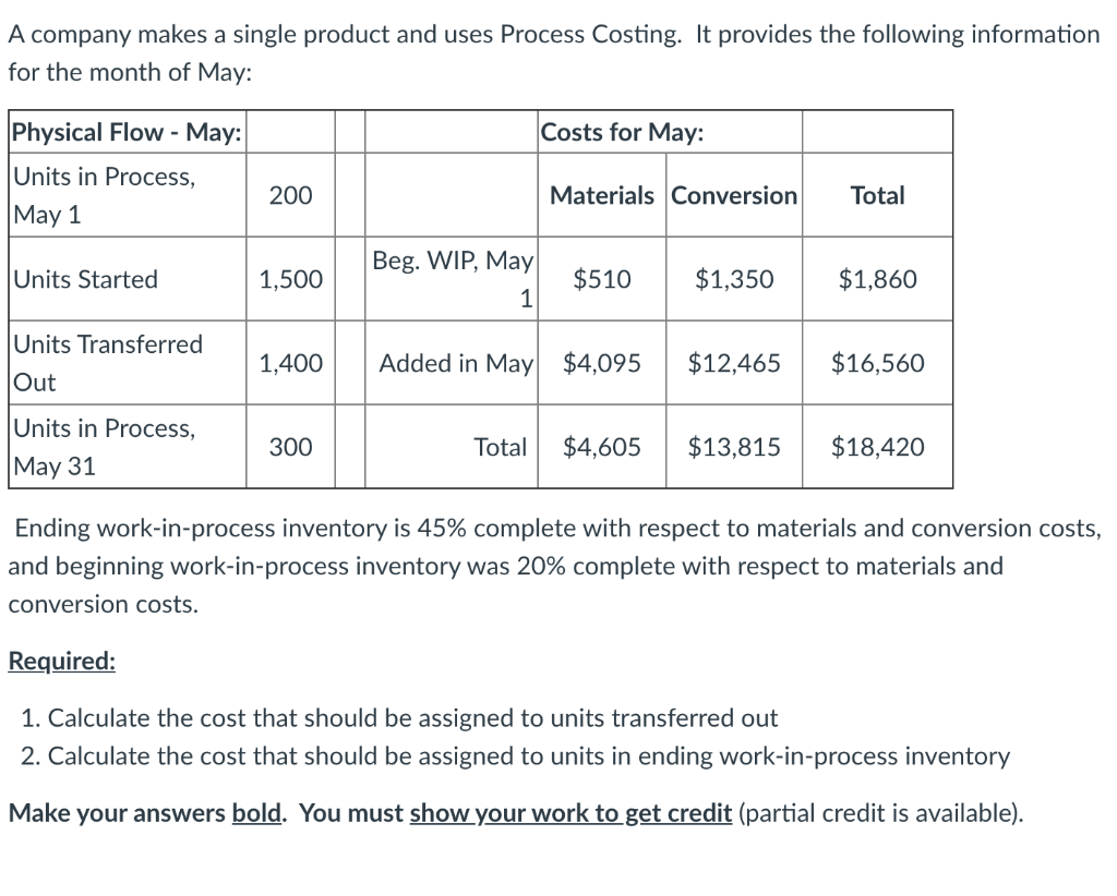 solved-a-company-makes-a-single-product-and-uses-process-chegg