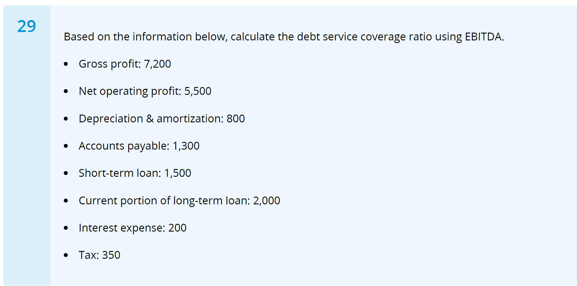 Solved 29 Based on the information below, calculate the debt