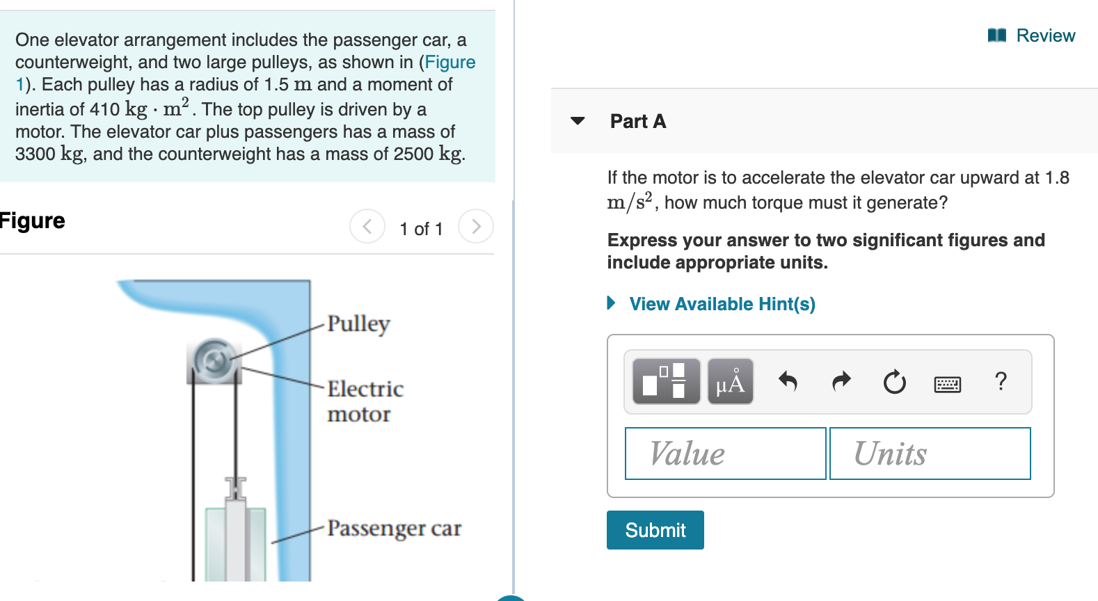 Solved 1 Review One Elevator Arrangement Includes The | Chegg.com