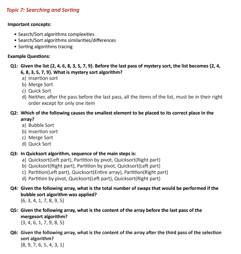 Solved Topic 7: Searching and Sorting Important concepts: • | Chegg.com