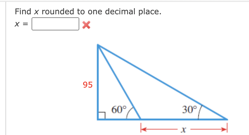 Solved Find x rounded to one decimal place. x= | Chegg.com