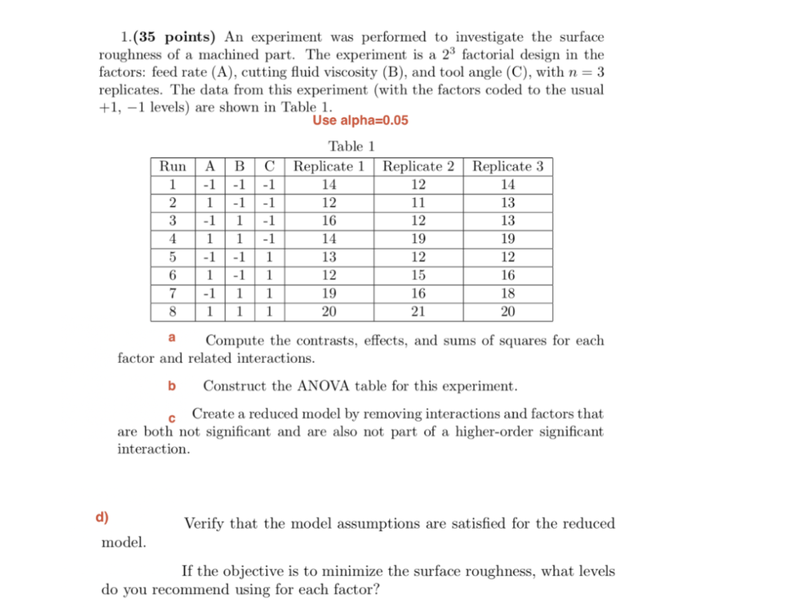1.(35 points) An experiment was performed to | Chegg.com