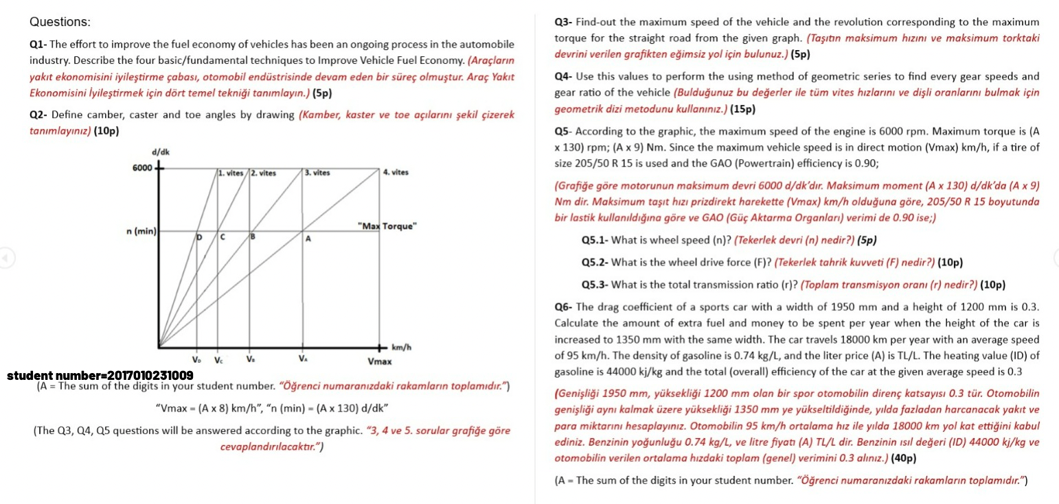 Questions Q1 The effort to improve the fuel economy