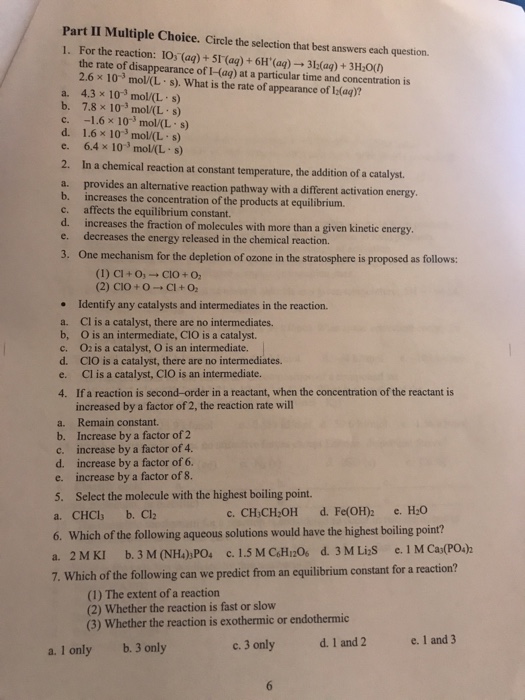 Solved Part II Multiple Choice. Circle the selection that | Chegg.com