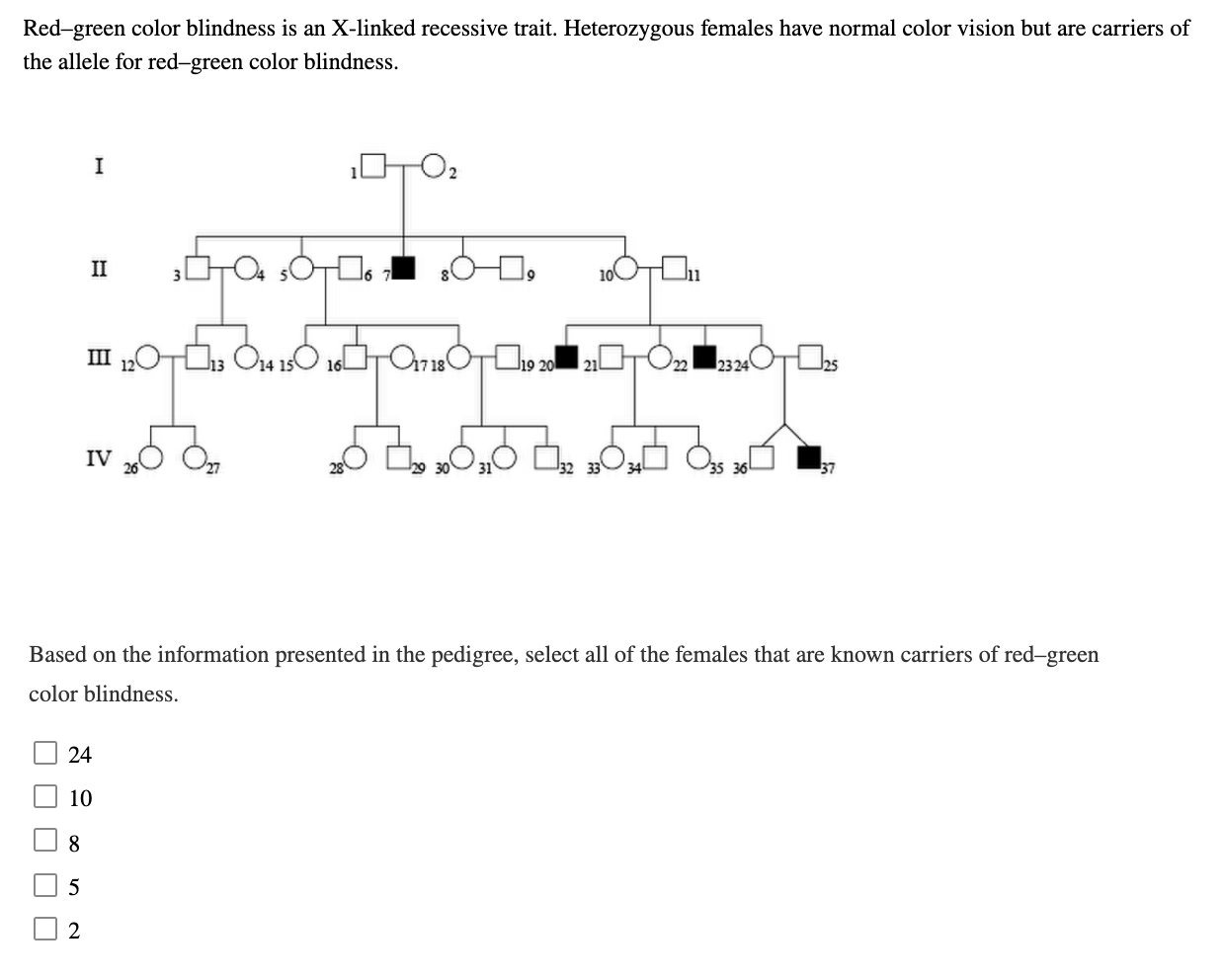 Solved Redgreen color blindness is an Xlinked recessive