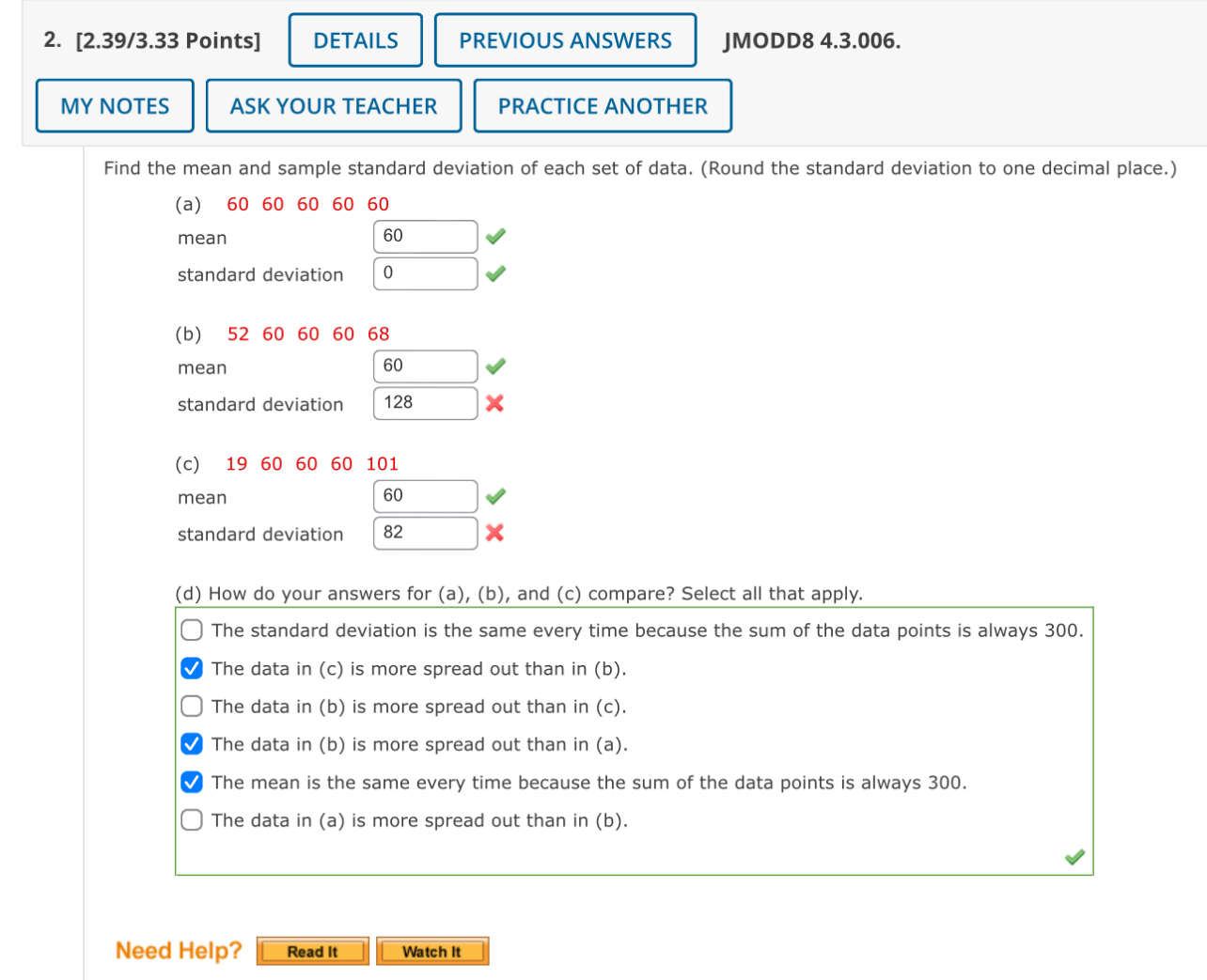 Solved Find the mean and sample standard deviation of each | Chegg.com