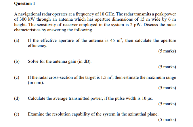 Solved A navigational radar operates at a frequency of | Chegg.com