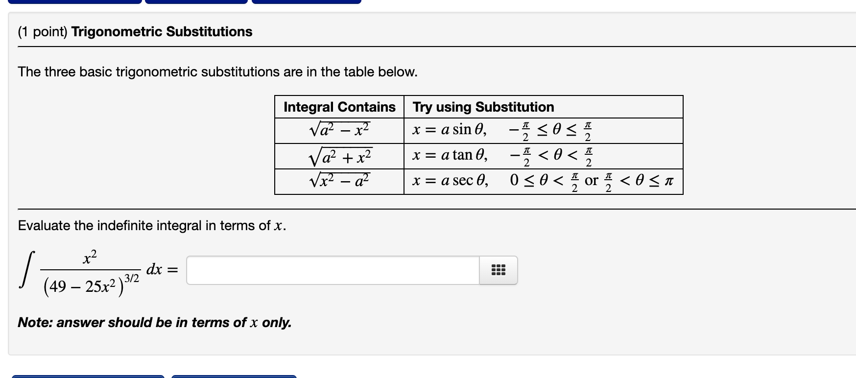 1 Point Trigonometric Substitutions The Three Basic Cheggcom