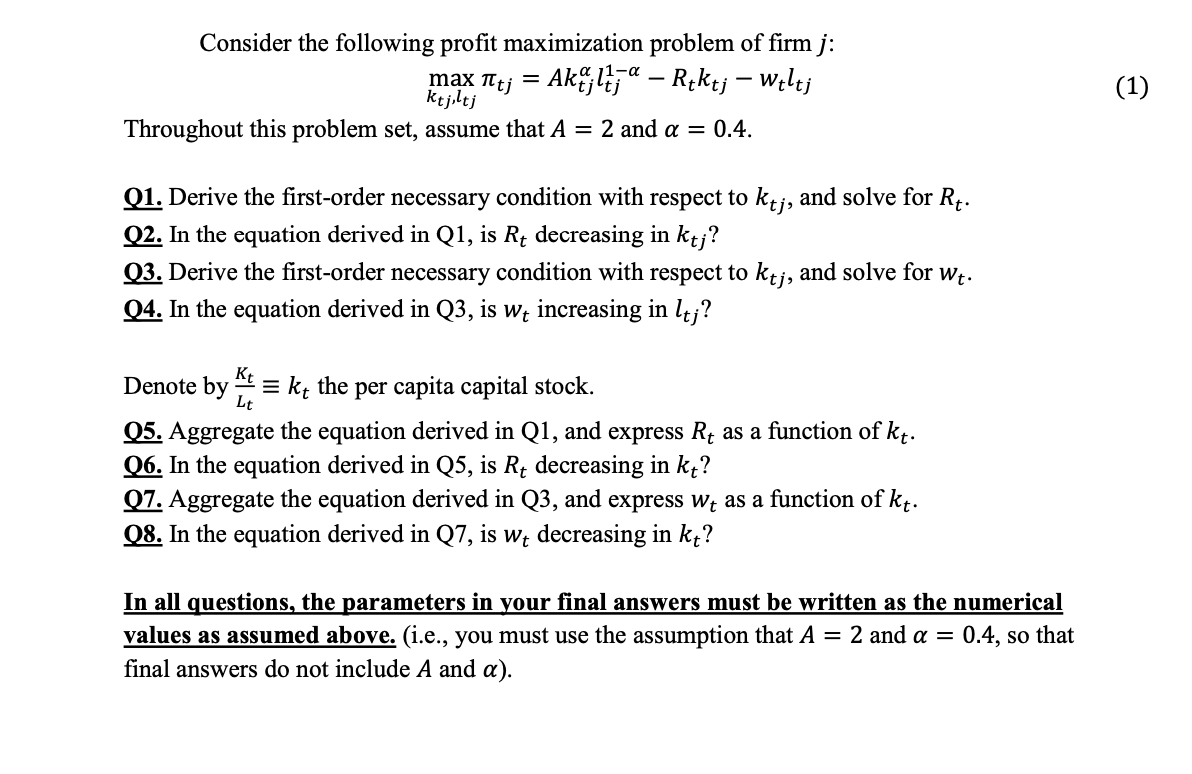 Solved = Consider The Following Profit Maximization Problem | Chegg.com