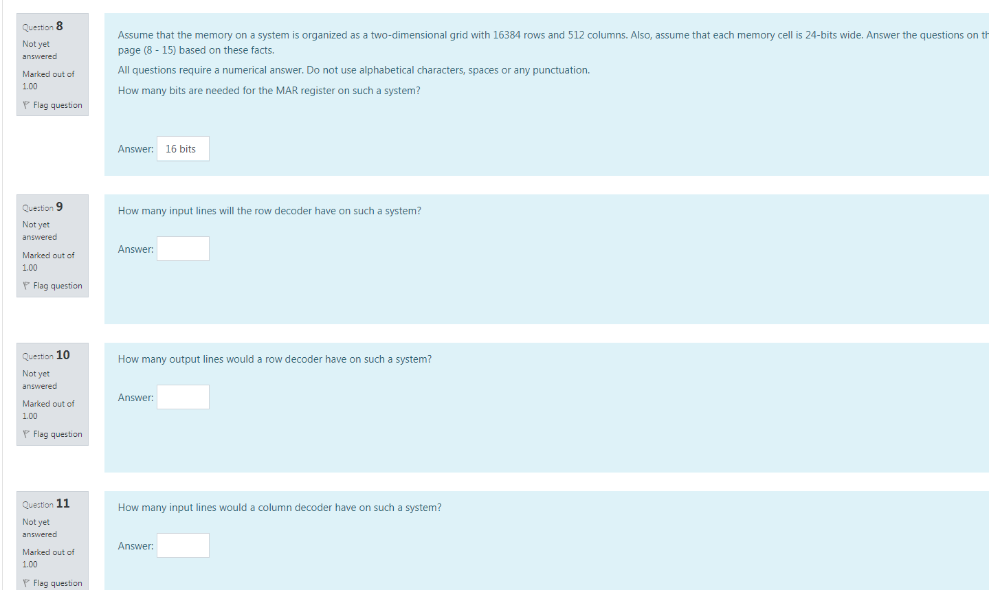 Solved Question 8 Not yet answered Assume that the memory on | Chegg.com