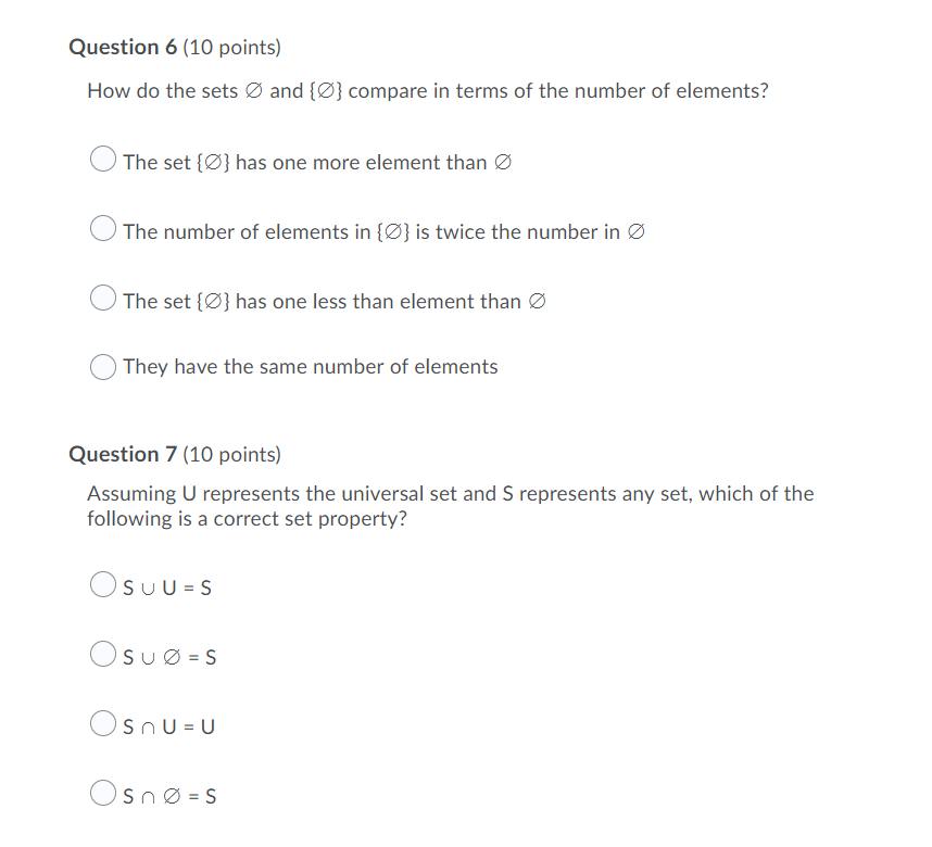 Solved Question 6 (10 points) How do the sets Ø and {Ø} | Chegg.com