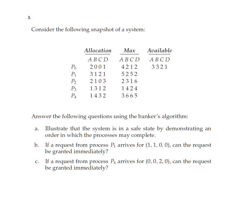 Solved Consider The Following Snapshot Of A System: | Chegg.com