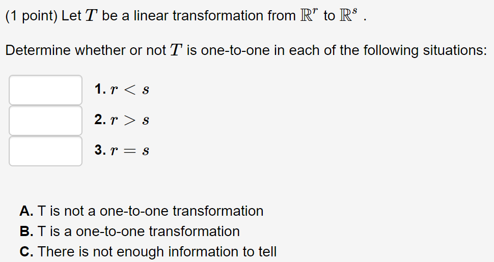 Solved (1 point) Let T be a linear transformation from R” to | Chegg.com