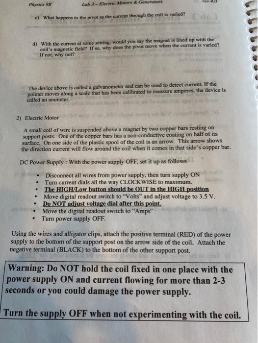 Solved Physics &8 rev 4.0 Lab 3 Electrie Motors & Generators