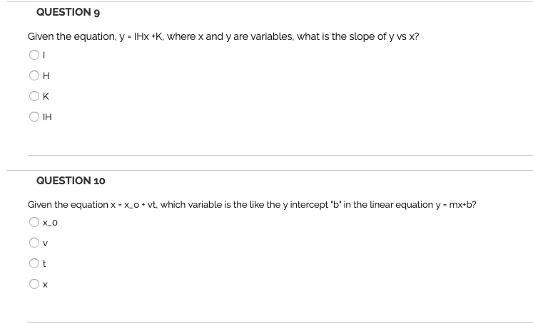 Solved Question 9 Given The Equation Y 1hx K Where X Chegg Com