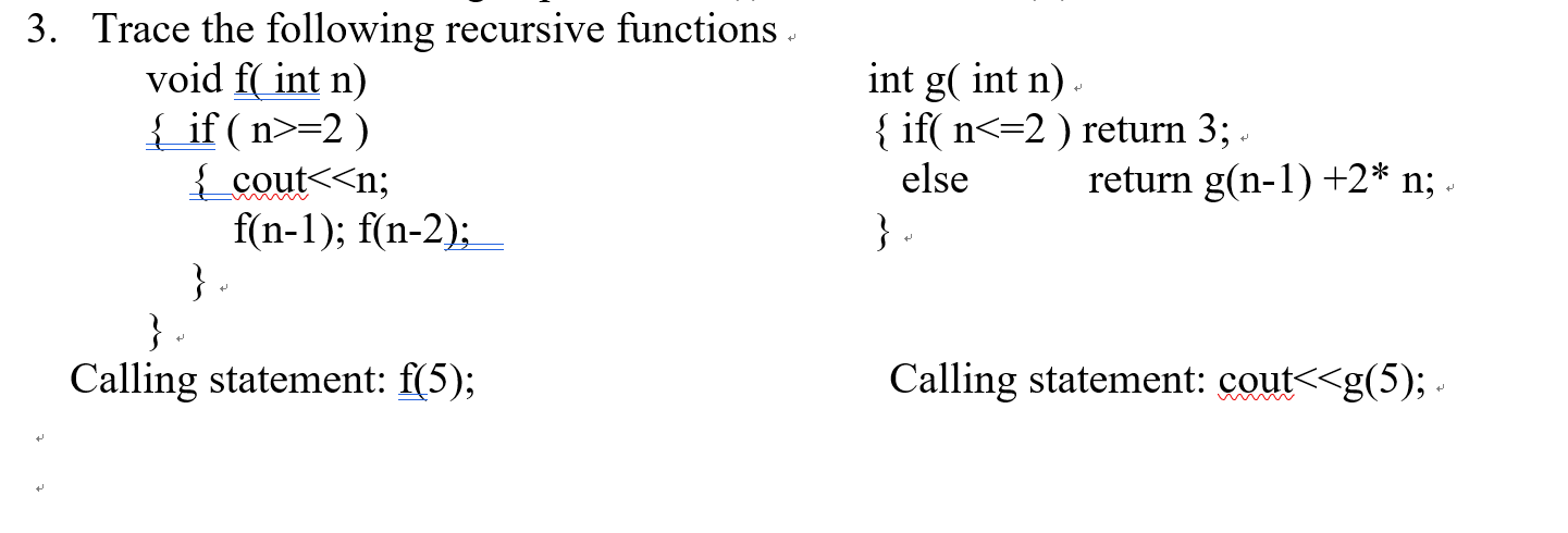 Solved 3. Trace the following recursive functions. void f( | Chegg.com