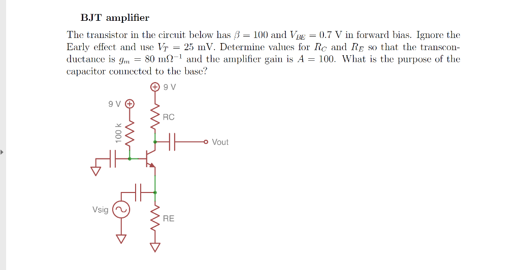 Solved BJT amplifier The transistor in the circuit below has