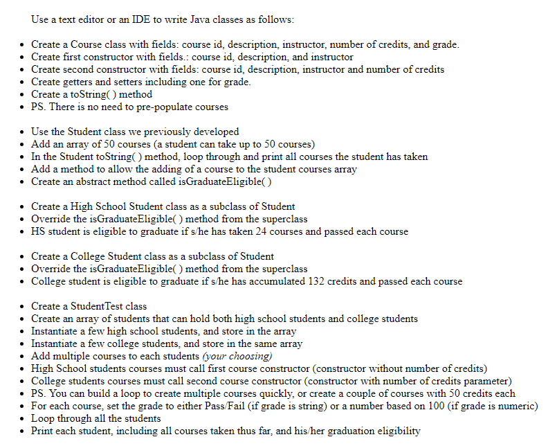 . Use a text editor or an IDE to write Java classes | Chegg.com