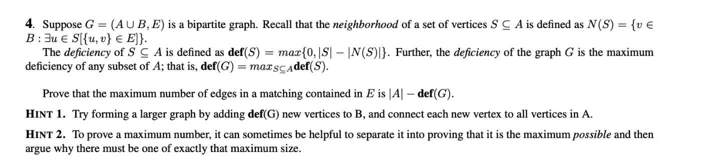 4 Suppose G Aub E Is A Bipartite Graph Recall Chegg Com