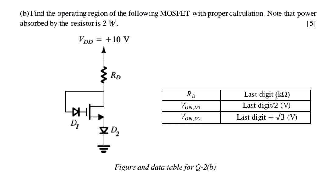 Solved (b) Find the operating region of the following MOSFET | Chegg.com