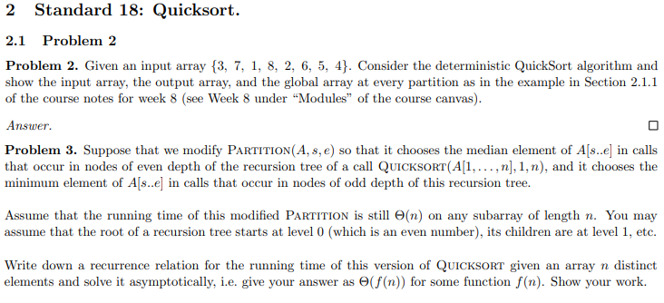 Solved Standard 18: Quicksort. 2.1 Problem 2 Problem 2. | Chegg.com
