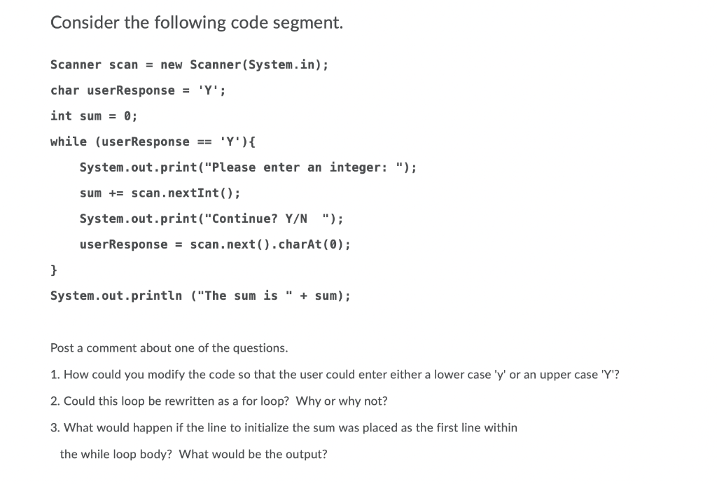 Solved Consider the following code segment. Scanner scan = | Chegg.com
