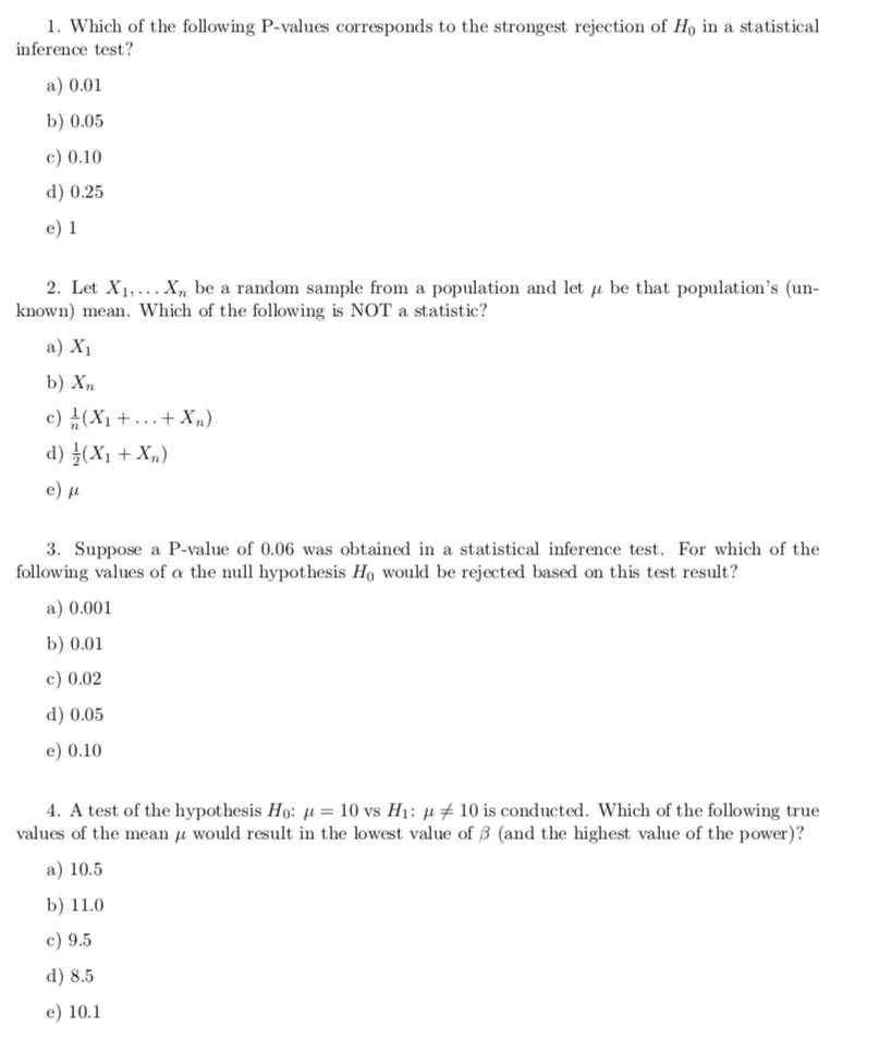 Solved 1 Which Of The Following P Values Corresponds To Chegg Com