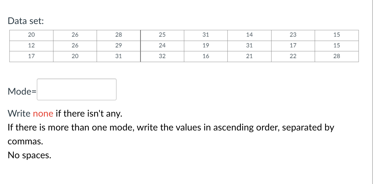 Solved Data set: Mode= Write none if there isn't any. If | Chegg.com