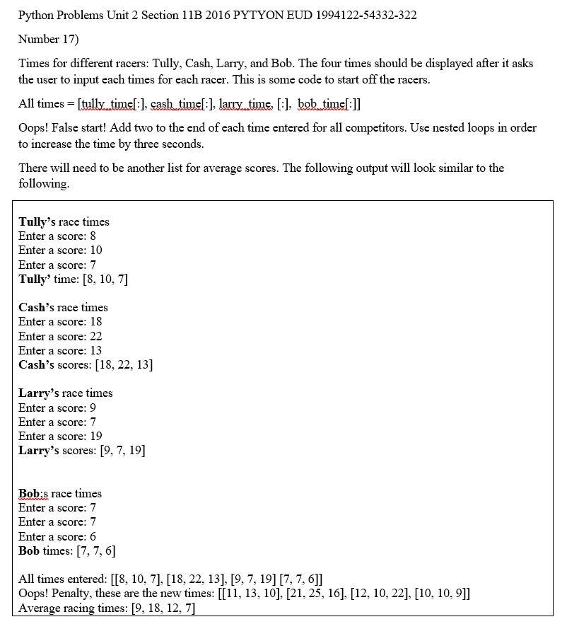 Solved Python Problems Unit 2 Section 11B 2016 PYTYON EUD | Chegg.com