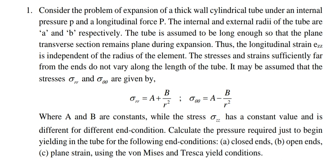 Solved Consider the problem of expansion of a thick wall | Chegg.com