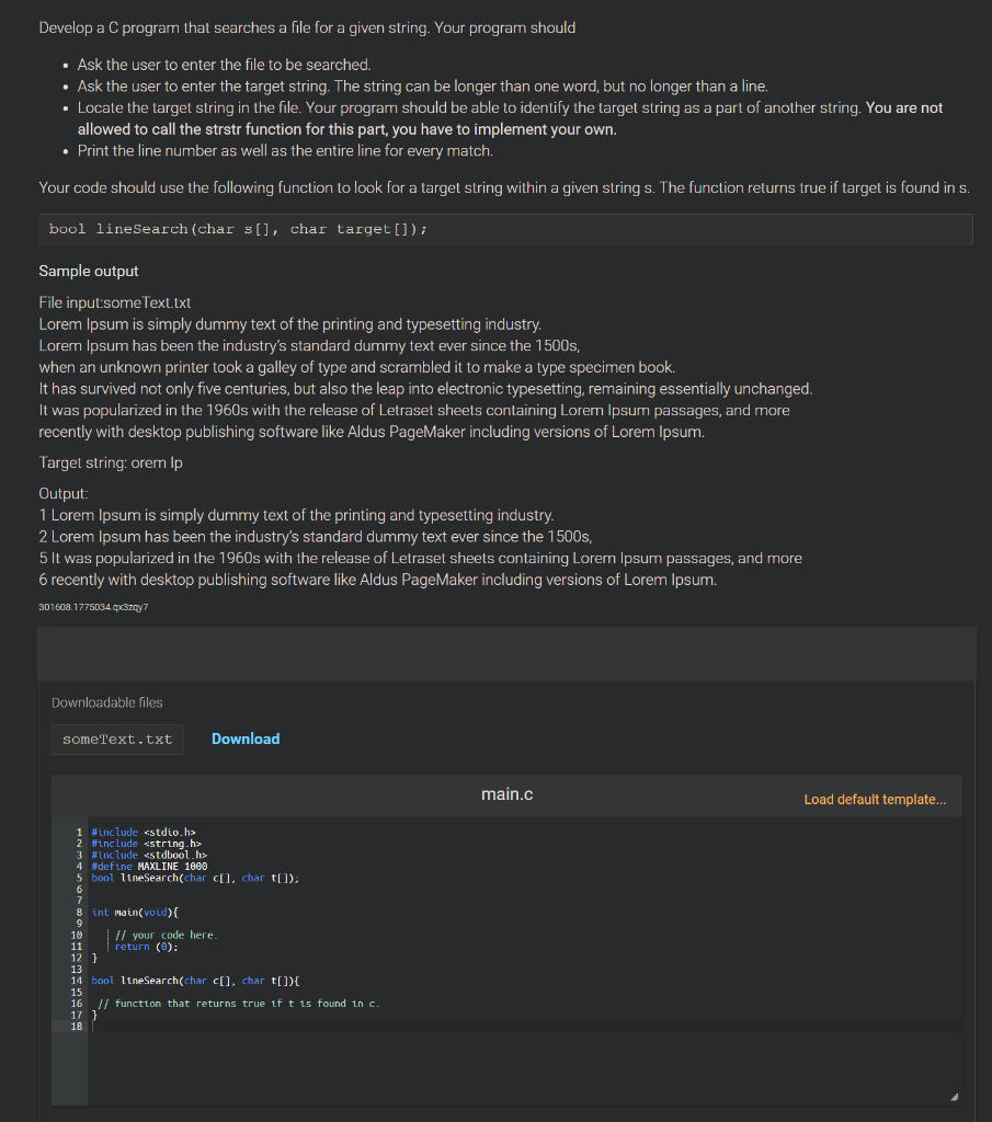 Solved Develop a C program that searches a file for a given | Chegg.com
