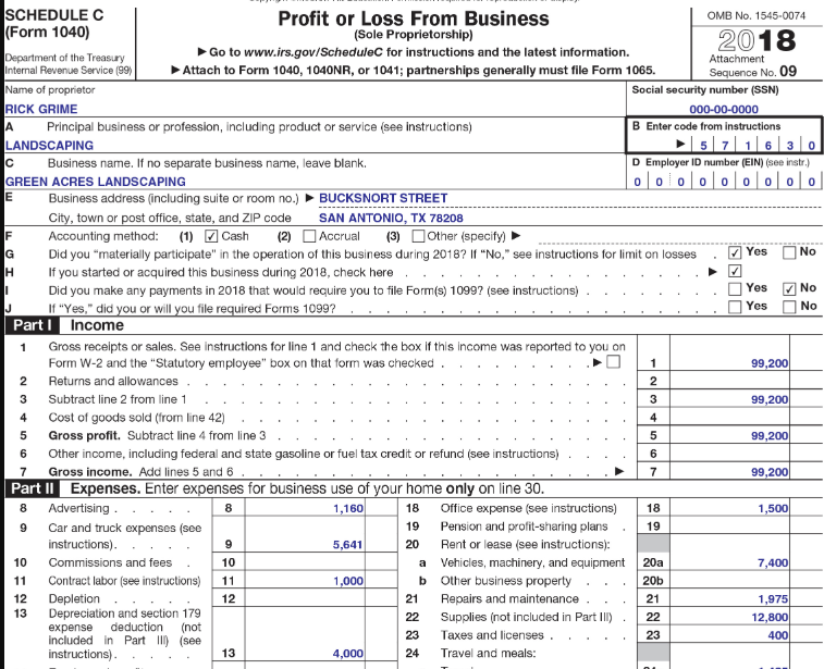 tax form schedule c sample