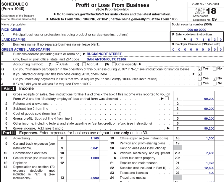 2019 schedule c tax form example