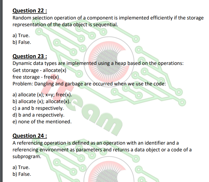 Solved Question 22: Random selection operation of a | Chegg.com