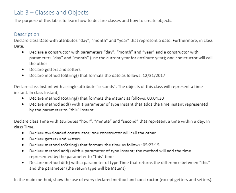 Solved Lab 3 - Classes and Objects The purpose of this lab | Chegg.com