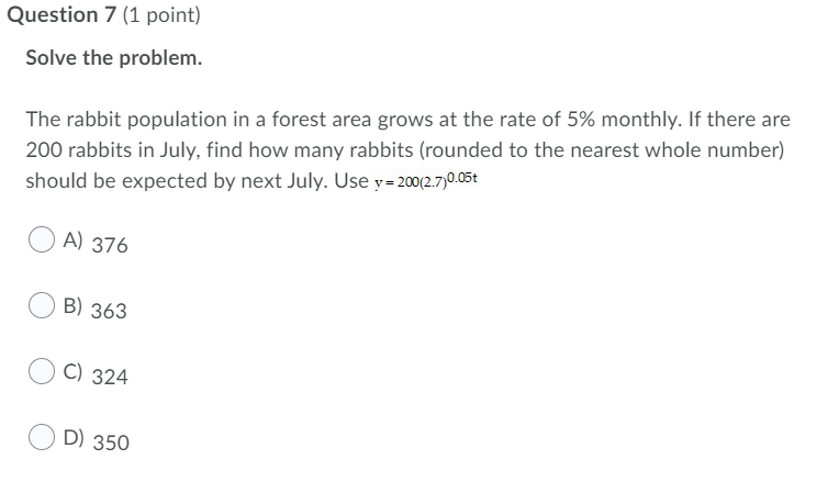 Solved Question 7 (1 point) Solve the problem. The rabbit | Chegg.com