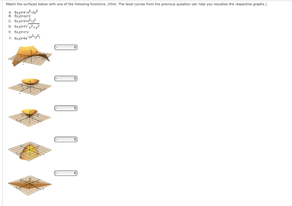 Solved Match the surfaces below with one of the following | Chegg.com