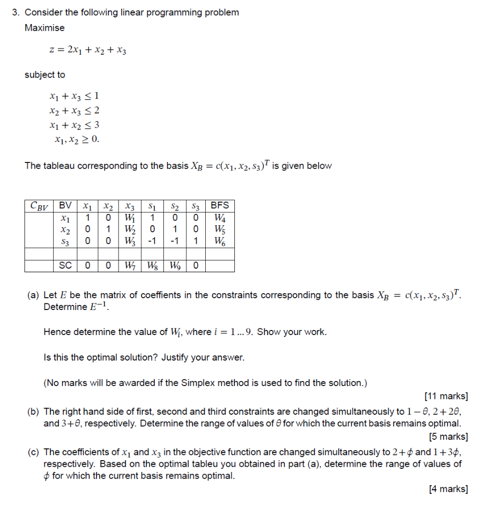 Solved 3. Consider the following linear programming problem | Chegg.com