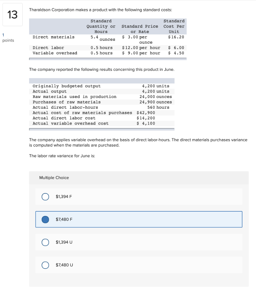 Solved Tharaldson Corporation makes a product with the