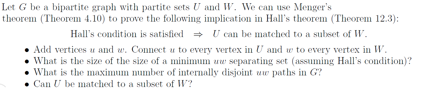 Solved Let G be a bipartite graph with partite sets U and W. | Chegg.com