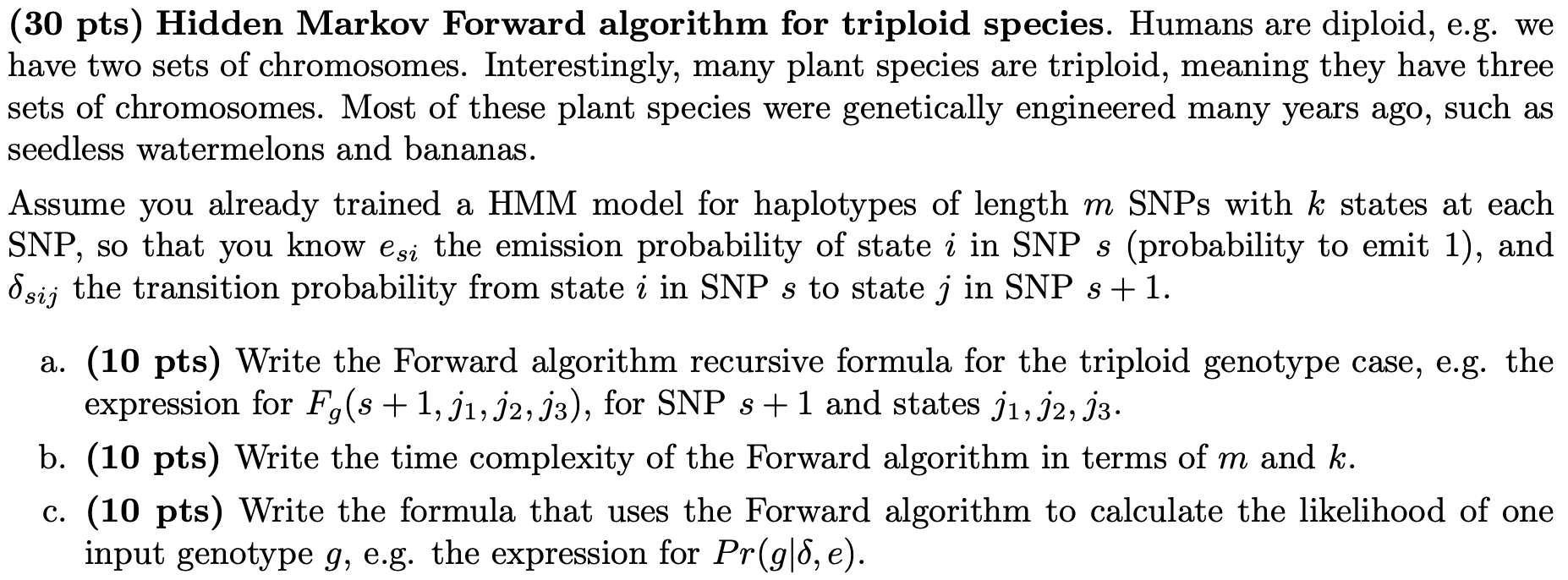 (30 pts) Hidden Markov Forward algorithm for triploid | Chegg.com
