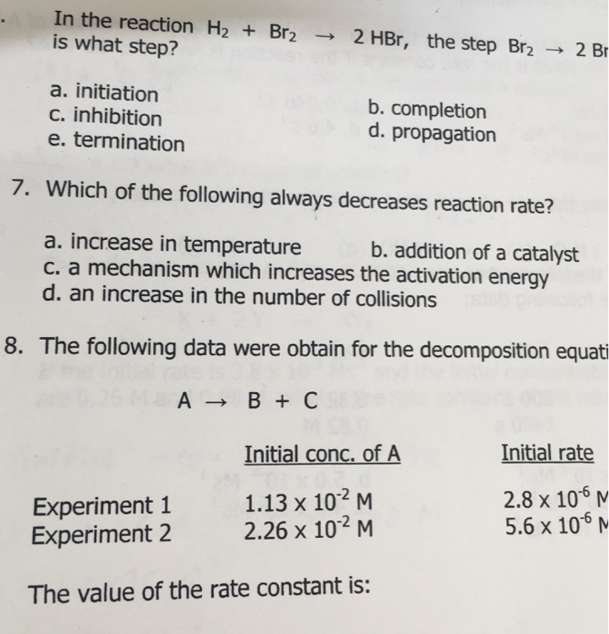 Solved In the reaction H2 + Br2 → 2 HBr, the step Br2 → 2 Br
