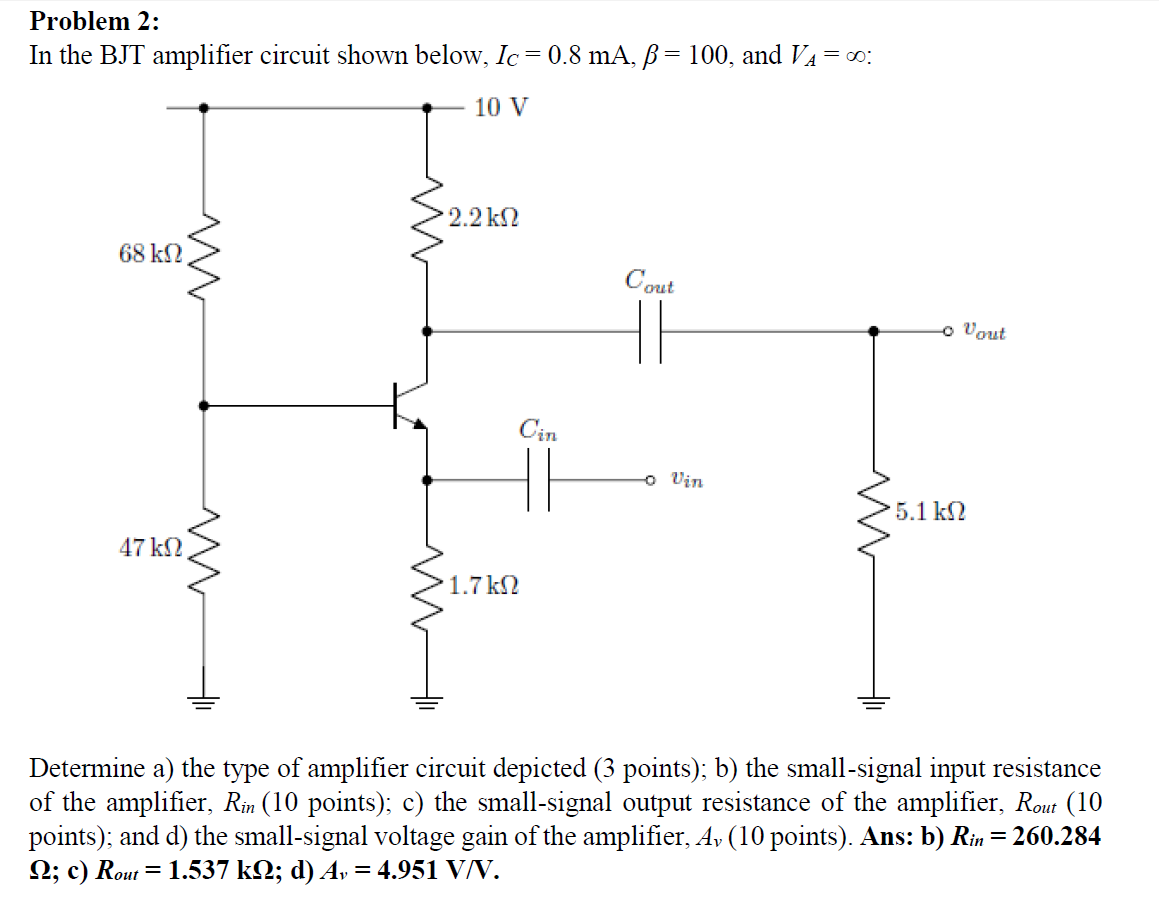 Solved Problem 2: In the BJT amplifier circuit shown below, | Chegg.com