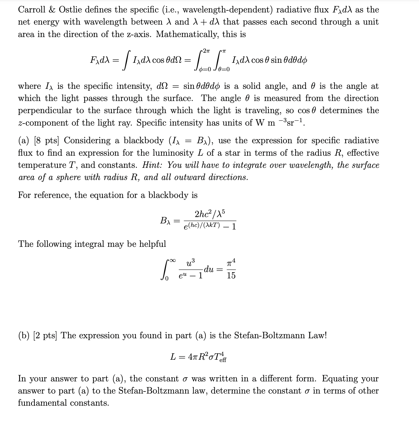 Solved Carroll \&amp; Ostlie defines the specific (i.e., | Chegg.com