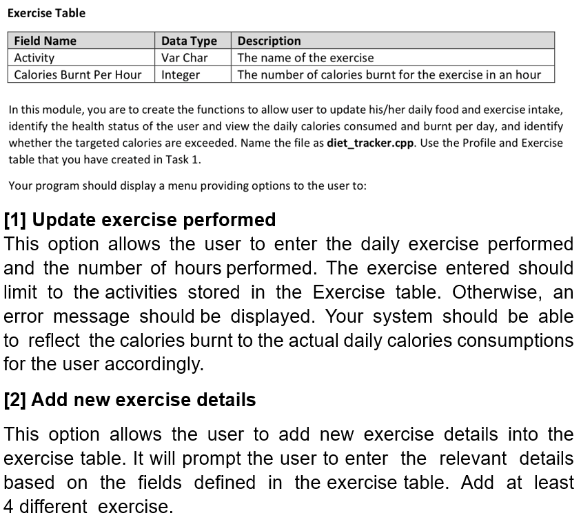 Solved Exercise Table In This Module You Are To Create The Chegg Com