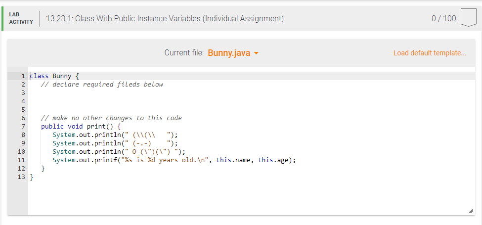 Solved Please solve it in java You must complete the Bunny | Chegg.com