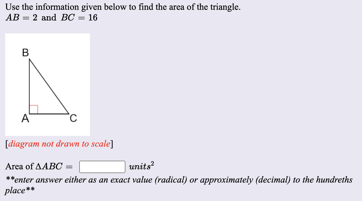 Solved Use the information given below to find the area of | Chegg.com